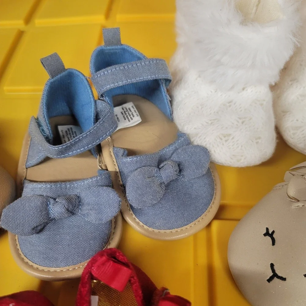 Baby Girl Shoe Lot 8 Pair Gold‎ Red Blue White Black Mary Jane Moccasin Bootie